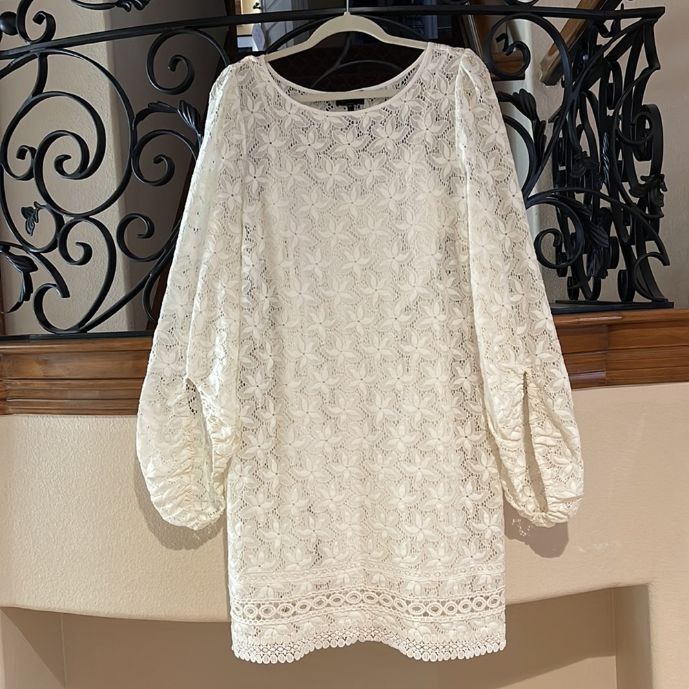 GUC/Laundry by Shelli Segal ivory lace, BoHo lace shift dress